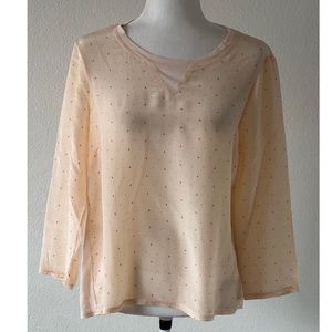 Madewell Top Blouse Womens Medium Peach Polka Dot Silk 3/4 Sleeve Semi-Sheer